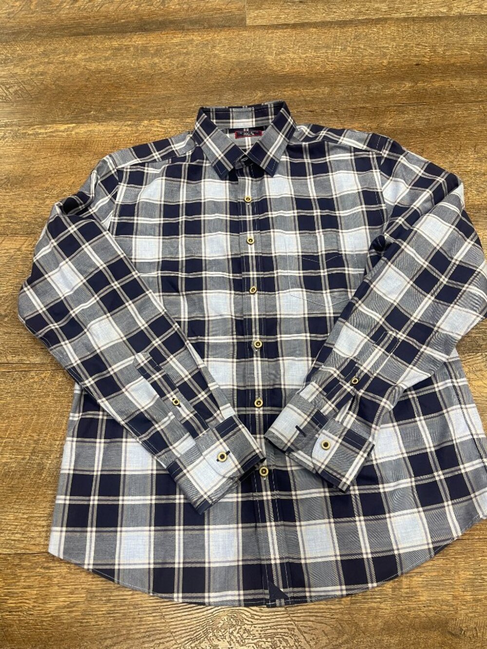 UNTUCKit Men’s Medium Blue Gray Plaid Wrinkle Free 100% Cotton Shirt